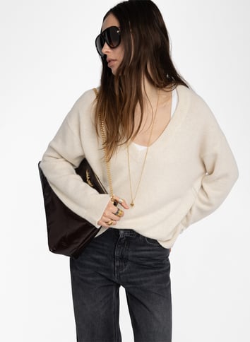 Pull col V en cachemire ZADIG&VOLTAIRE Blanc